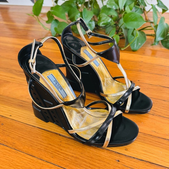 Prada Black and Gold Wedge